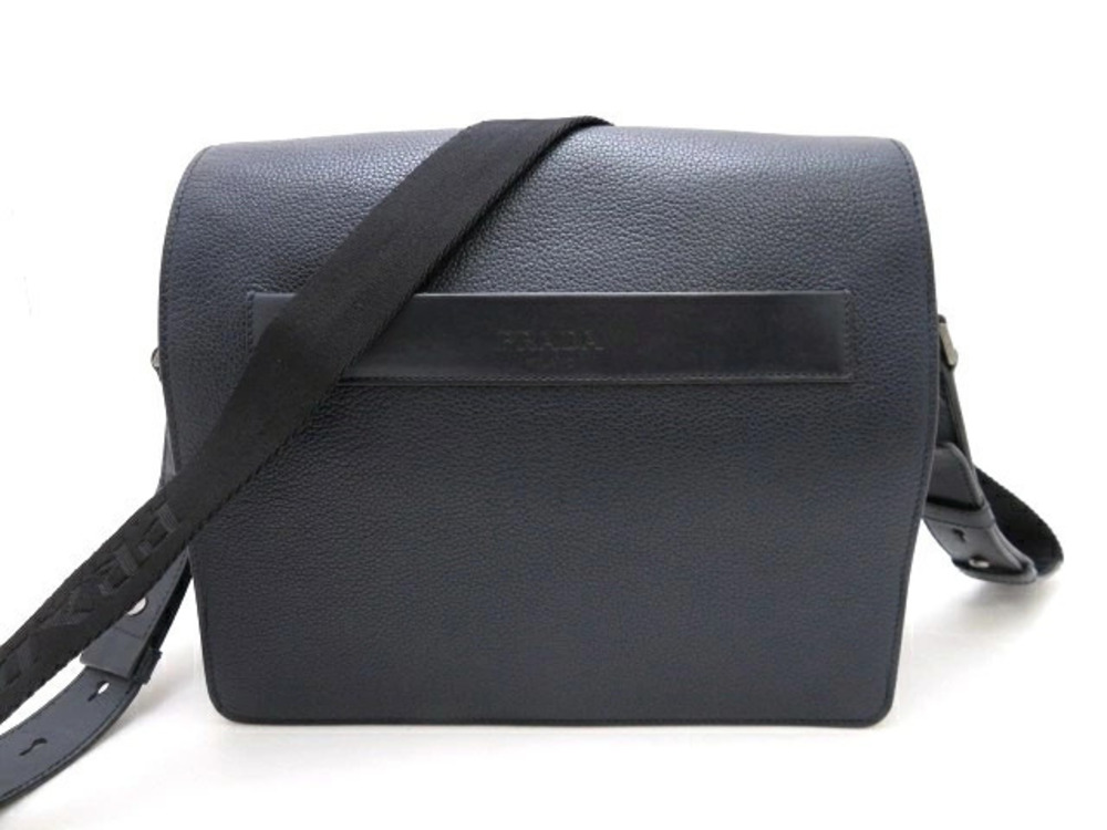 Prada Shoulder Bag Messenger Calfskin Navy Blue